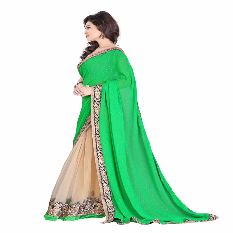 Lookslady Embroidered Green Chiffon Saree - Image 2