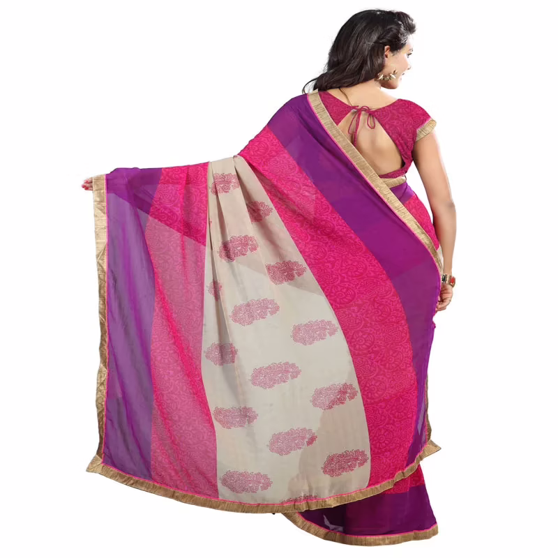 Lookslady Printed Pink Chiffon Saree - Image 2