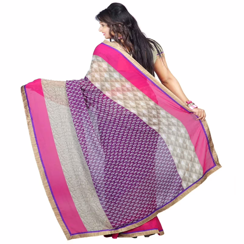 Lookslady Printed Purple Chiffon Saree - Image 3