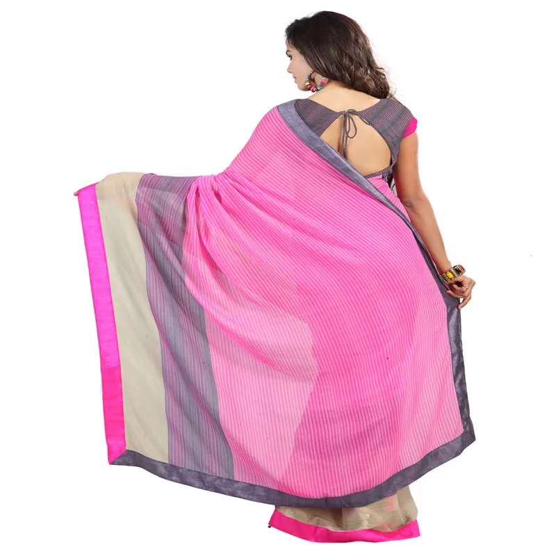 Lookslady Printed Pink Chiffon Saree - Image 4