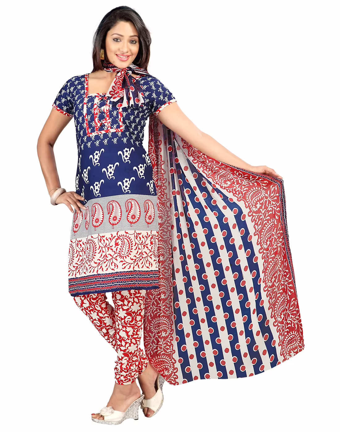 Lookslady Printed Blue Crepe Dress-Material - Image 2