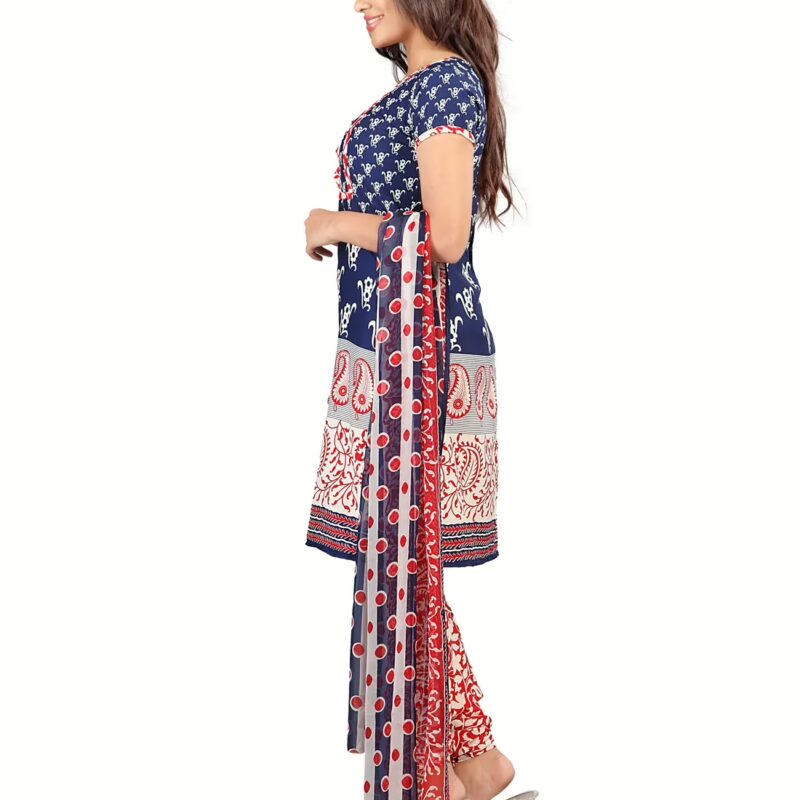 Lookslady Printed Blue Crepe Dress-Material
