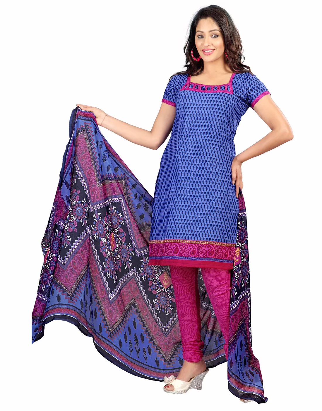 Lookslady Printed Blue Crepe Dress-Material - Image 2
