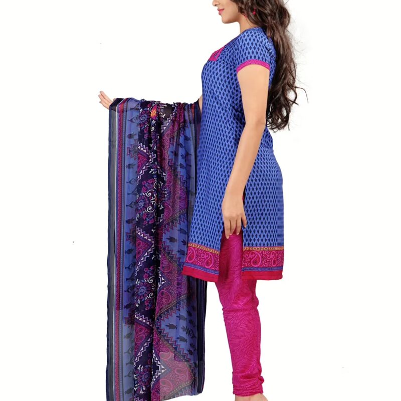 Lookslady Printed Blue Crepe Dress-Material