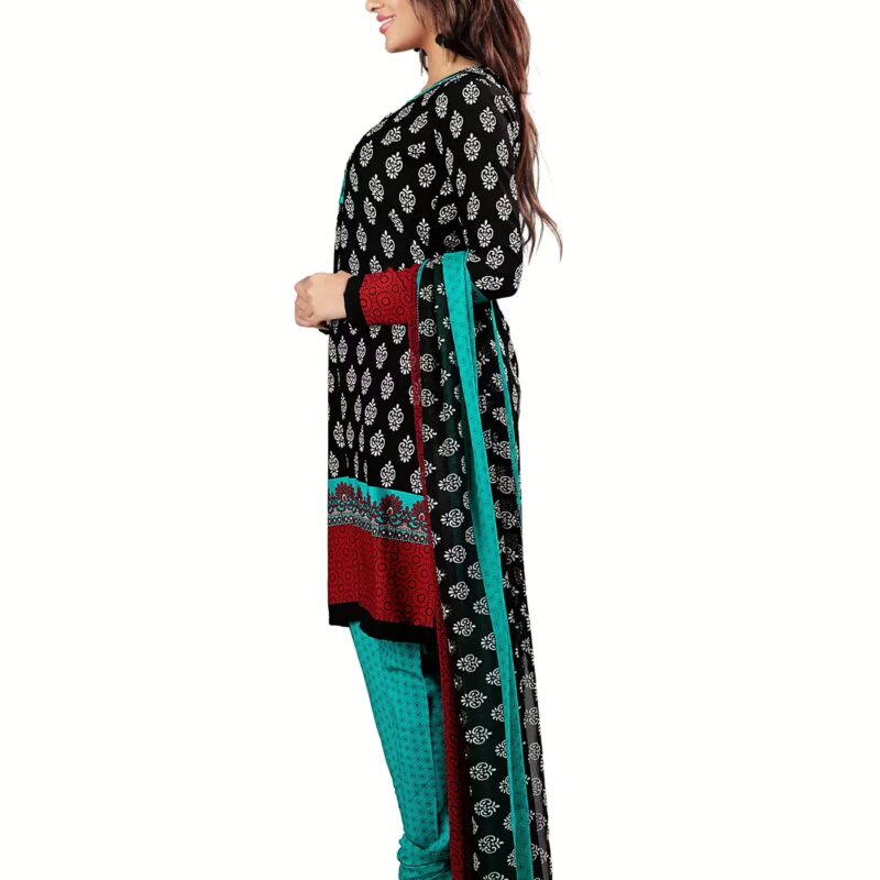 Lookslady Printed Black Crepe Dress-Material