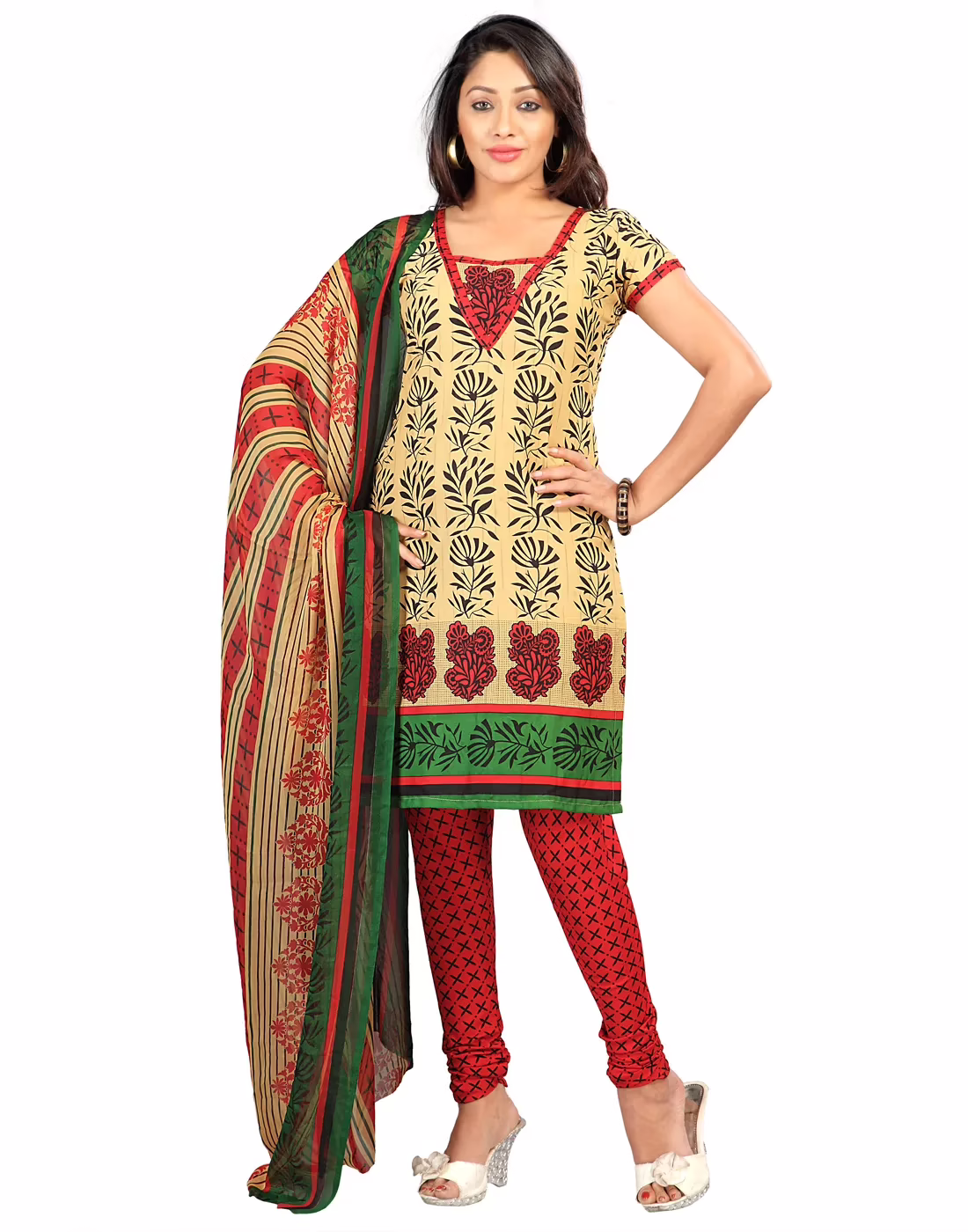 Lookslady Printed Beige Crepe Dress-Material - Image 2
