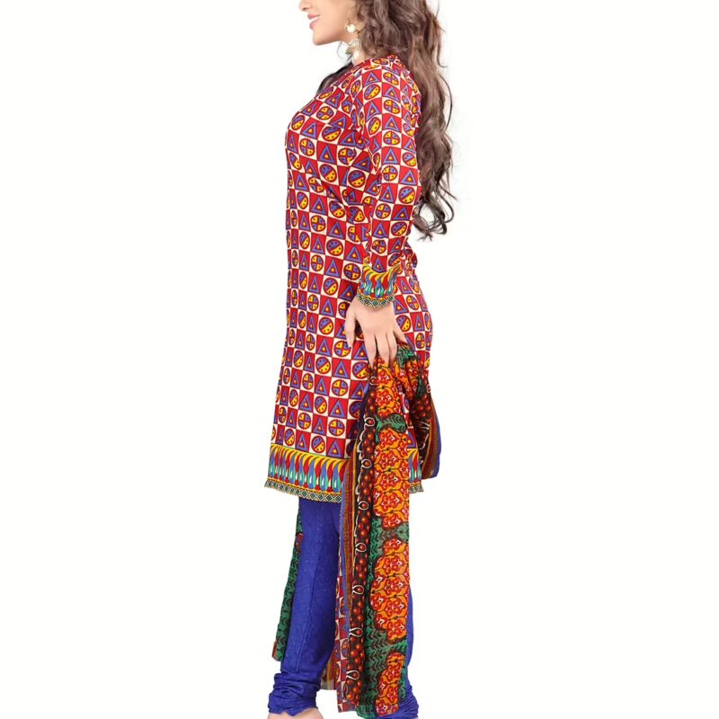 Lookslady Printed Red Crepe Dress-Material