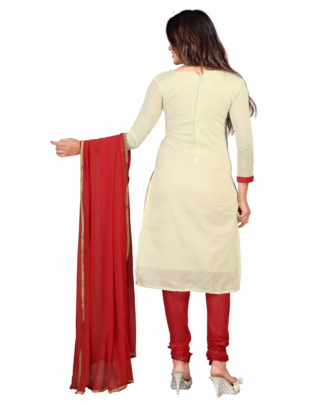 Lookslady Embroidered Beige Cotton Dress-Material - Image 3