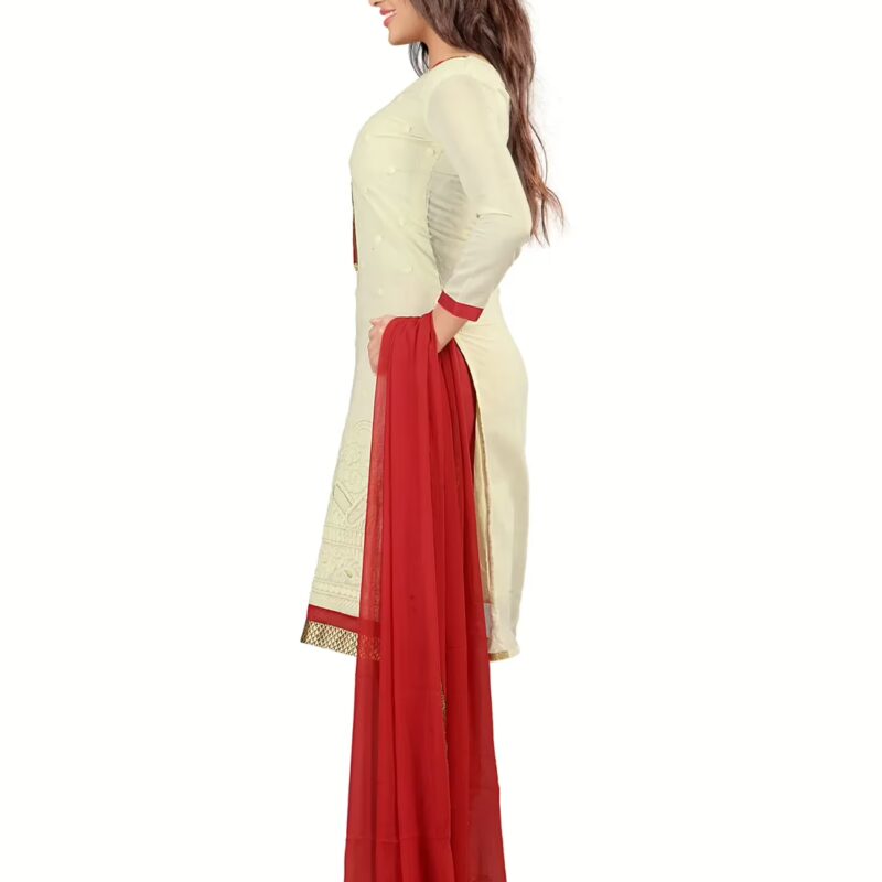 Lookslady Embroidered Beige Cotton Dress-Material