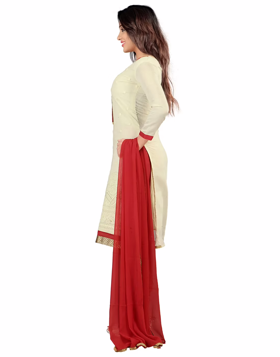 Lookslady Embroidered Beige Cotton Dress-Material