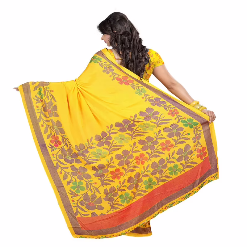 Lookslady Printed Yellow Crepe saree - Image 4