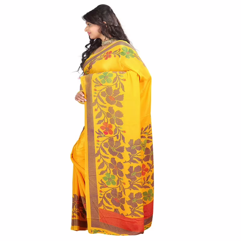 Lookslady Printed Yellow Crepe saree - Image 3
