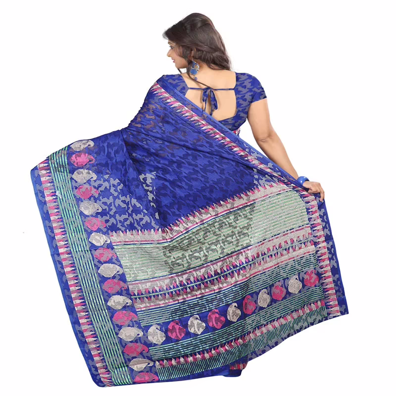 Lookslady Printed Blue jacquard saree - Image 4