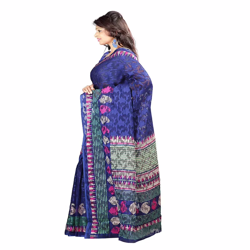 Lookslady Printed Blue jacquard saree - Image 3