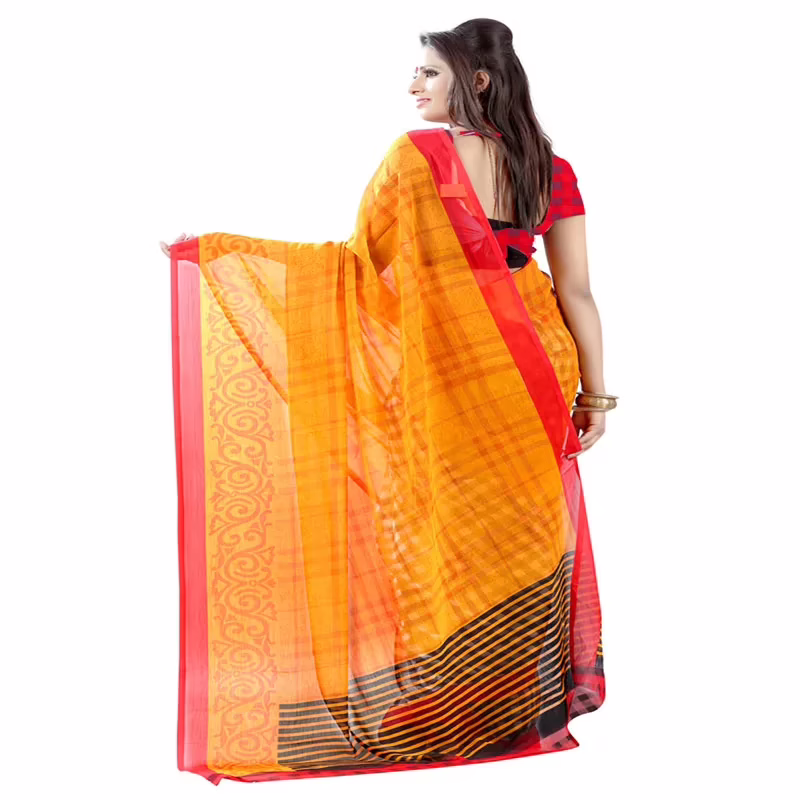 Lookslady Printed Yellow Chiffon saree - Image 4