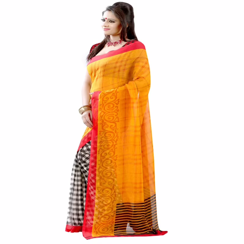 Lookslady Printed Yellow Chiffon saree - Image 2