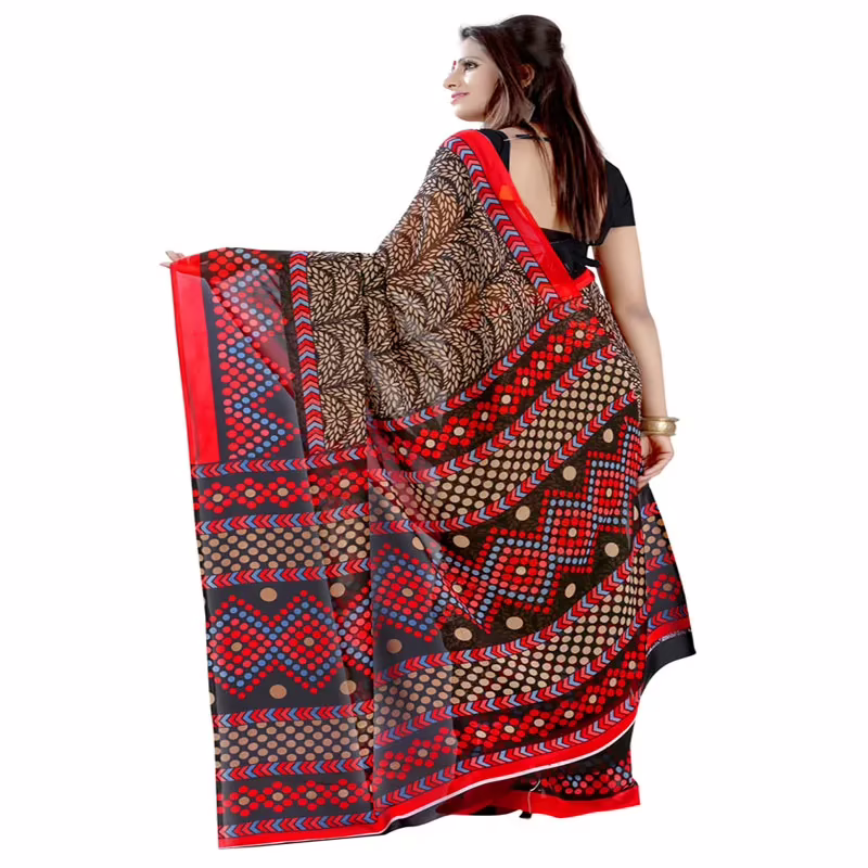 Lookslady Printed Red Faux Georgette saree - Image 3