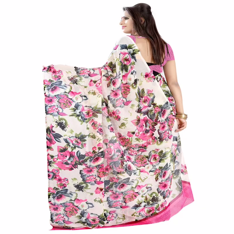 Lookslady Printed White Faux Georgette saree - Image 4