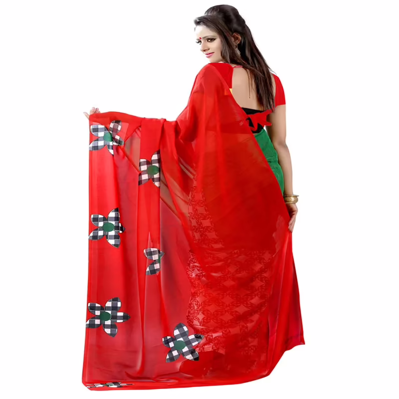 Lookslady Printed Red Faux Georgette saree - Image 3