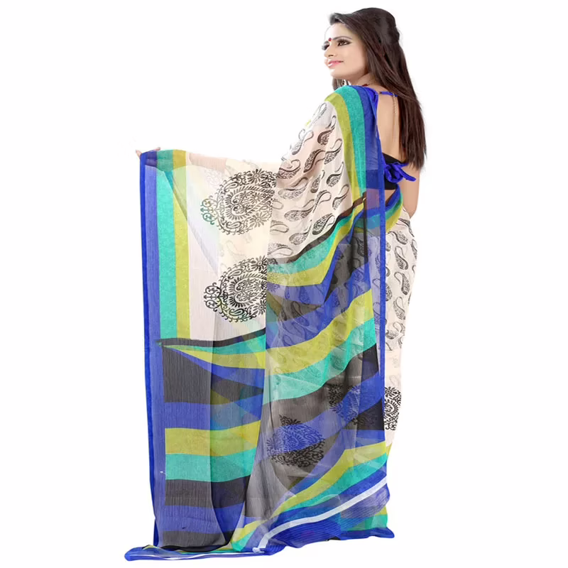 Lookslady Printed Beige Chiffon saree - Image 2