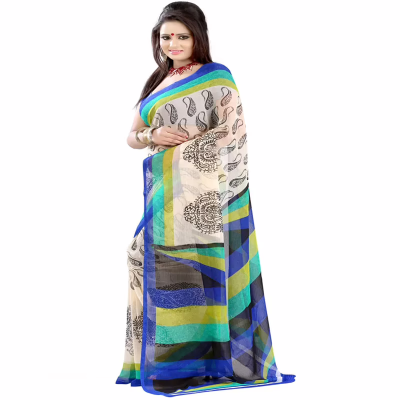 Lookslady Printed Beige Chiffon saree - Image 4
