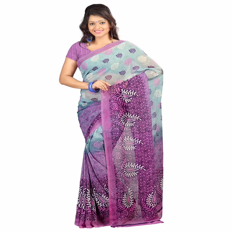 Lookslady Printed Purple Chiffon saree