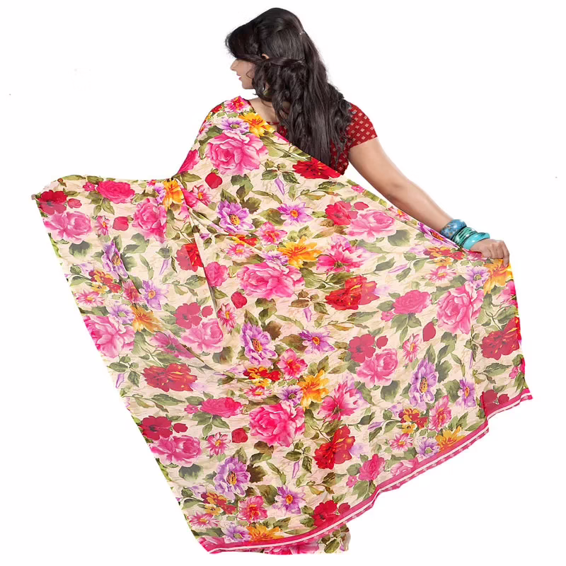 Lookslady Printed Green Faux Georgette saree - Image 2