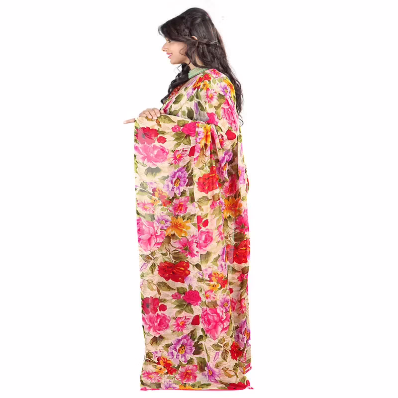 Lookslady Printed Green Faux Georgette saree - Image 4