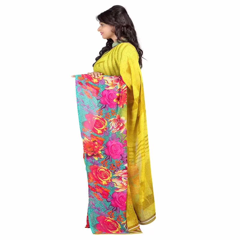 Lookslady Printed Yellow Faux Georgette saree - Image 2