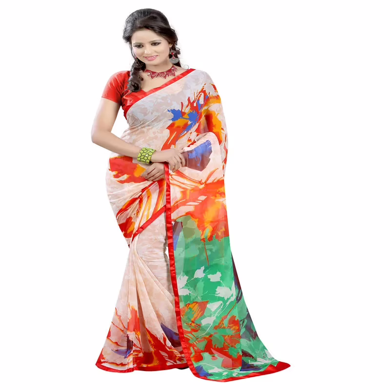 Lookslady Printed Pink Georgette saree