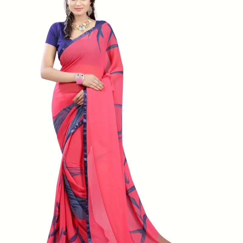 Lookslady Printed Pink Georgette saree