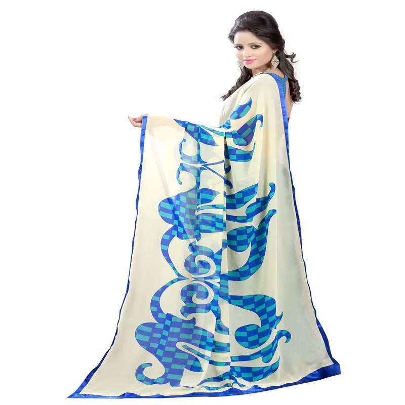 Lookslady Printed Beige Georgette saree - Image 4