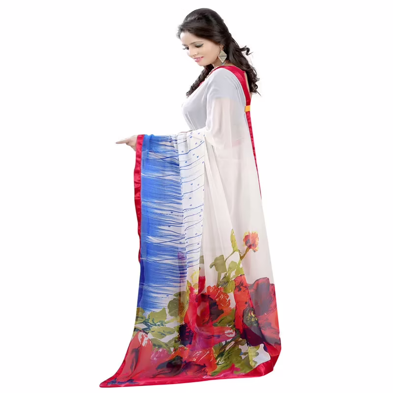 Lookslady Printed White Georgette saree - Image 2