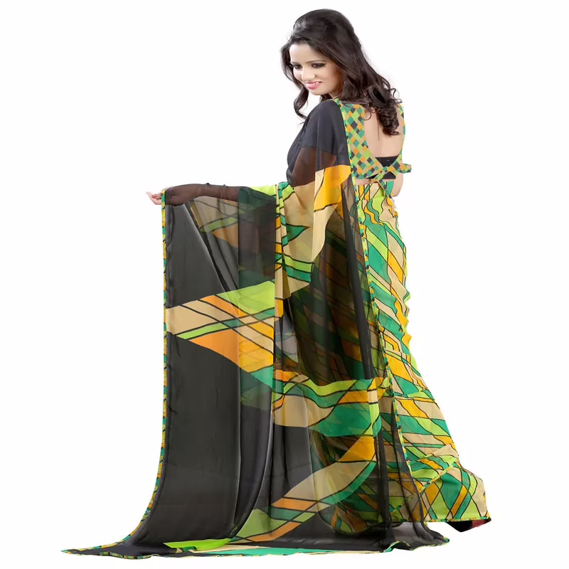 Lookslady Printed Green Georgette saree - Image 3