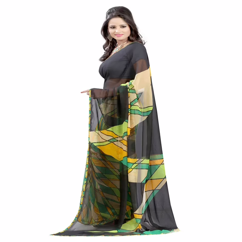 Lookslady Printed Green Georgette saree - Image 4