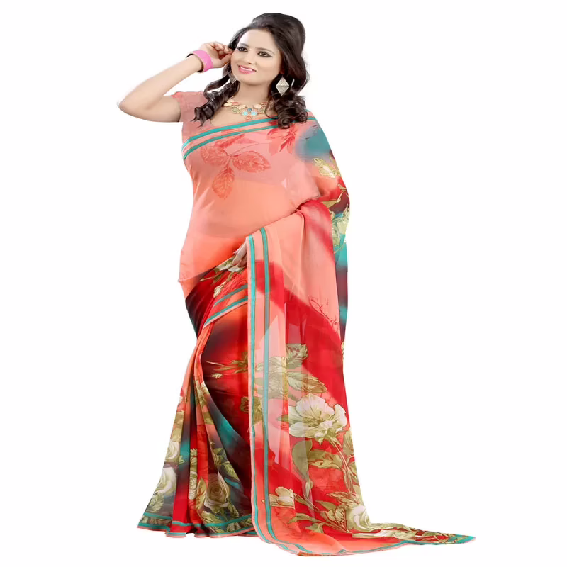 Lookslady Printed Pink Georgette saree