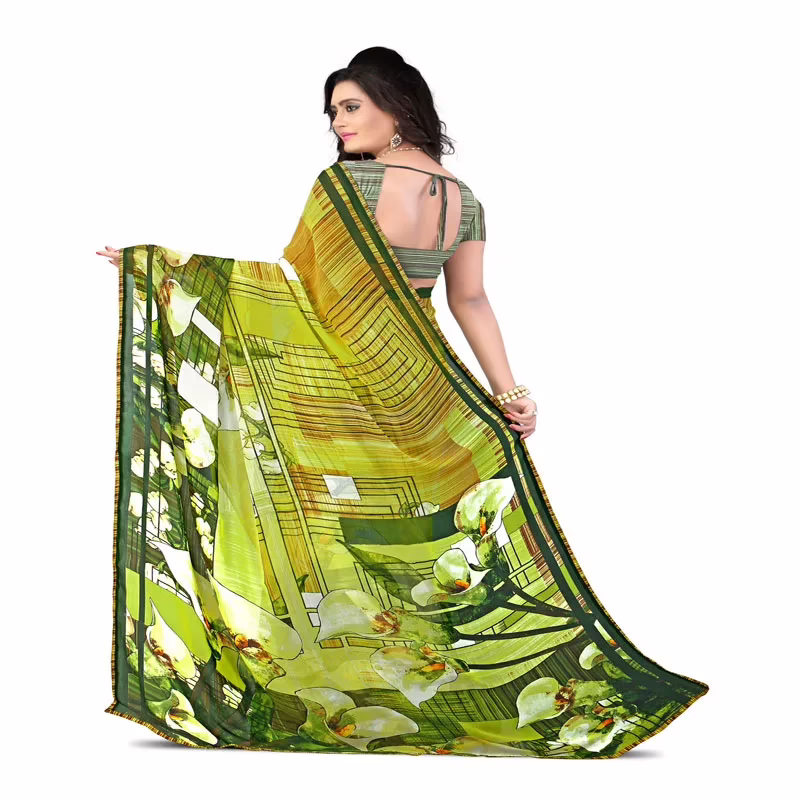 Lookslady Printed Green Georgette saree - Image 2