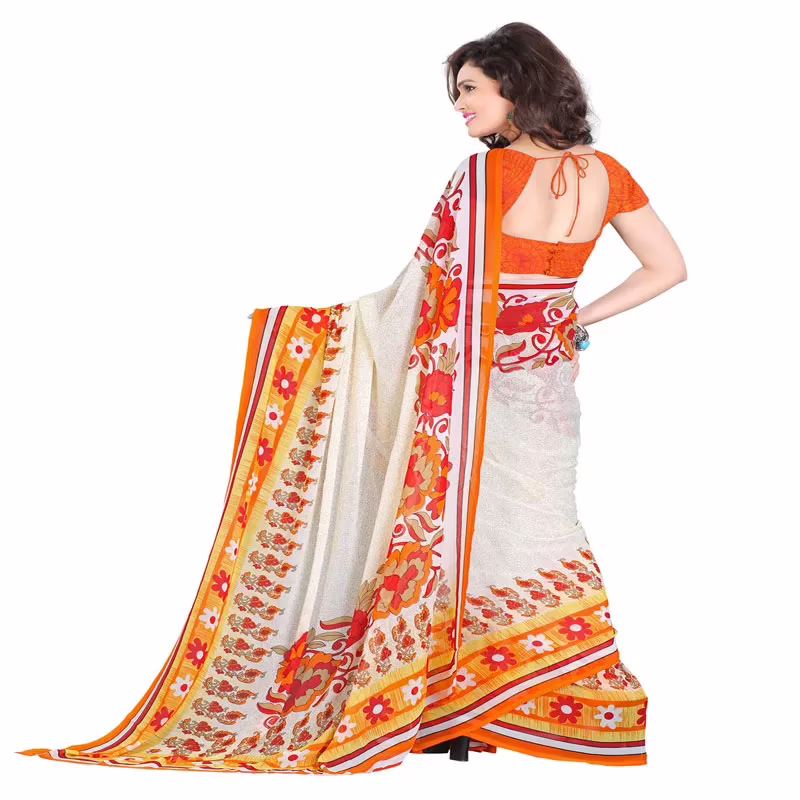 Lookslady Printed Beige Georgette saree - Image 3
