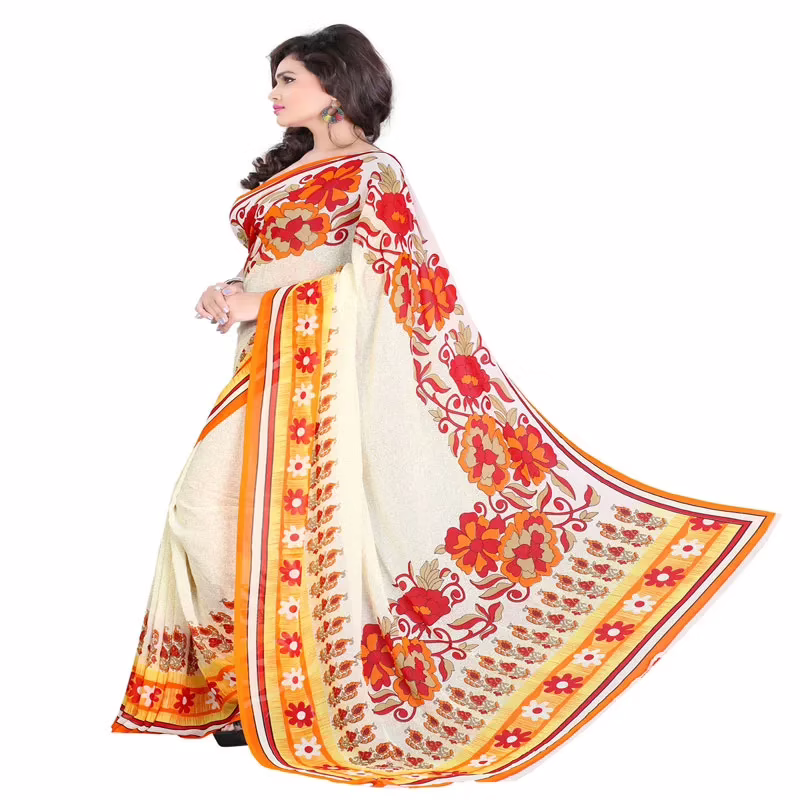 Lookslady Printed Beige Georgette saree - Image 4