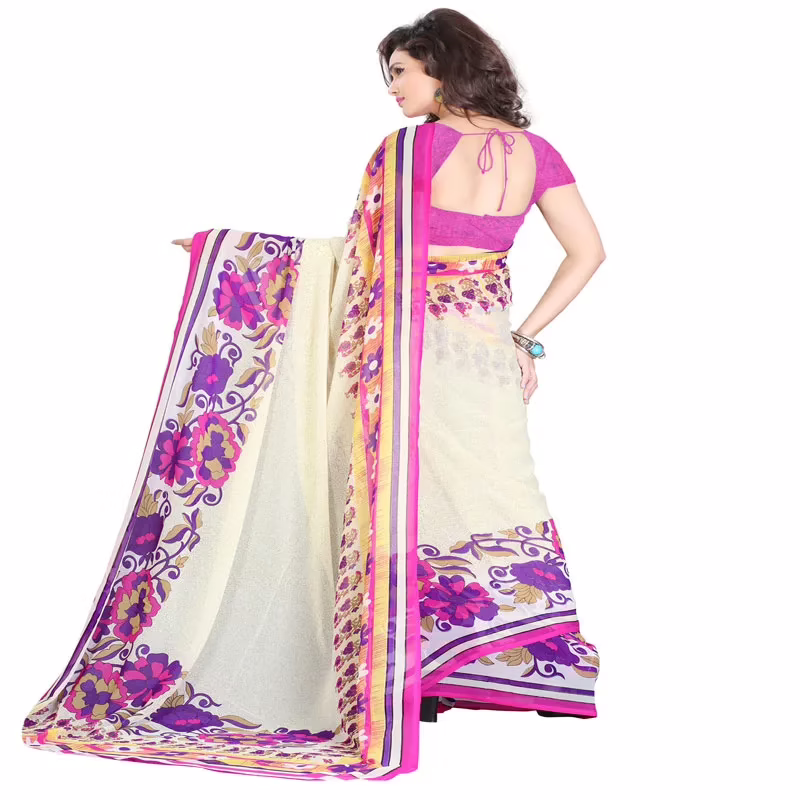 Lookslady Printed Beige Georgette saree - Image 3
