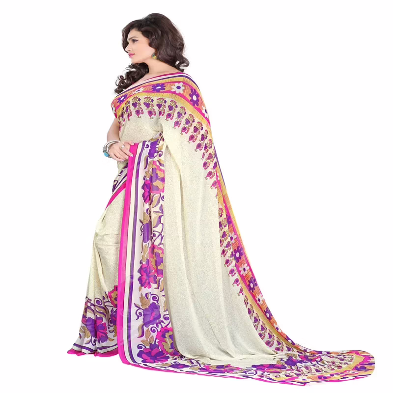 Lookslady Printed Beige Georgette saree - Image 4