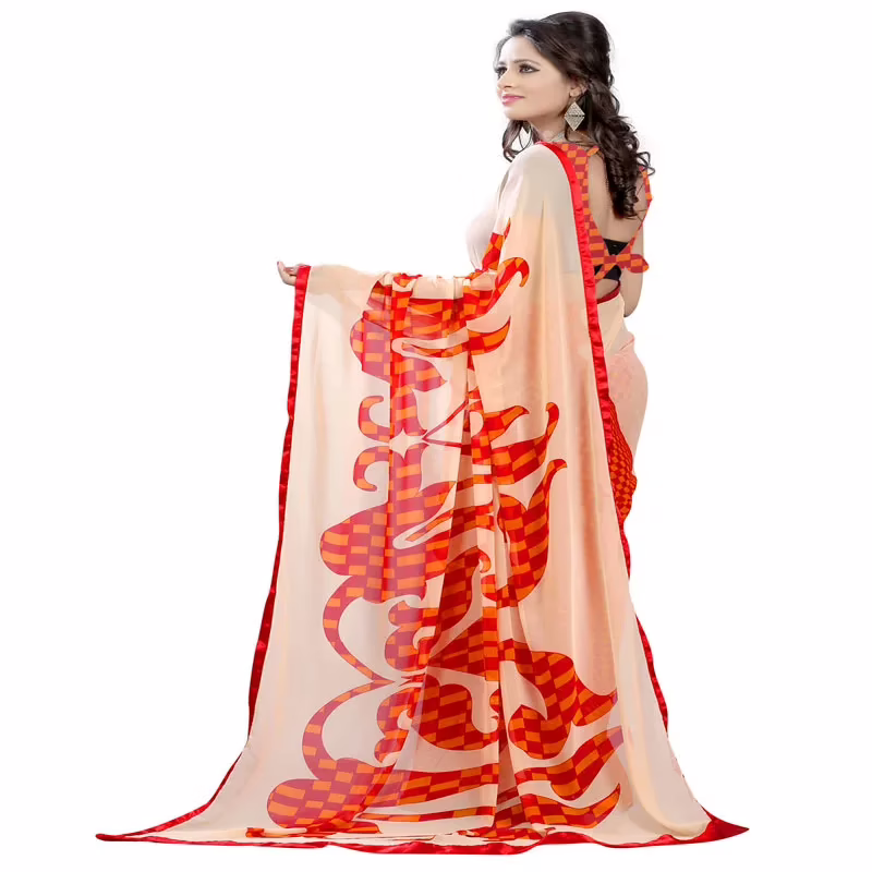 Lookslady Printed Orange Georgette saree - Image 4