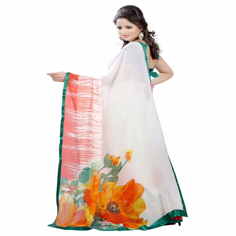 Lookslady Printed Beige Georgette saree - Image 4