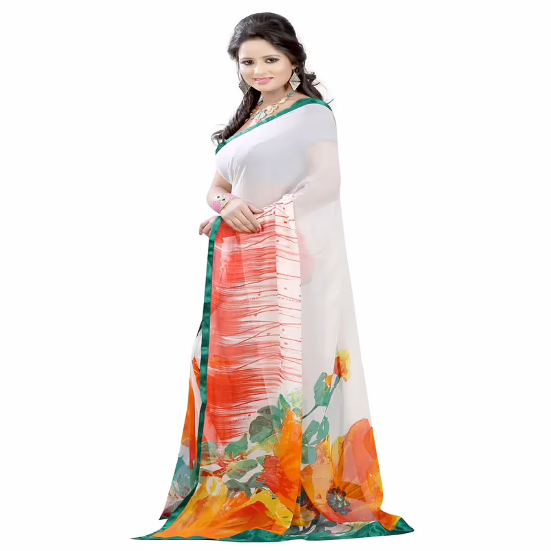 Lookslady Printed Beige Georgette saree - Image 3