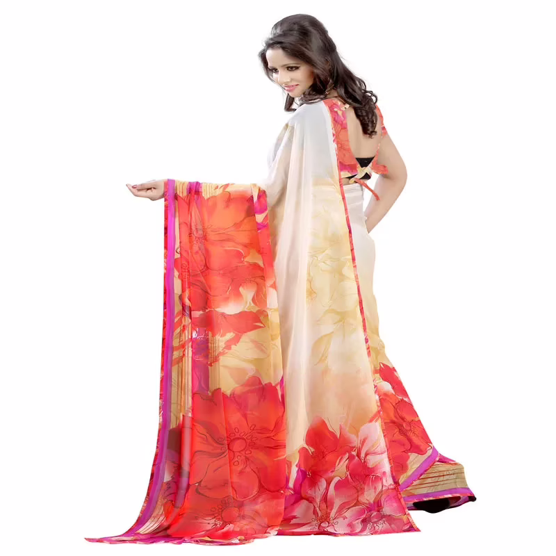 Lookslady Printed Beige Georgette saree - Image 4