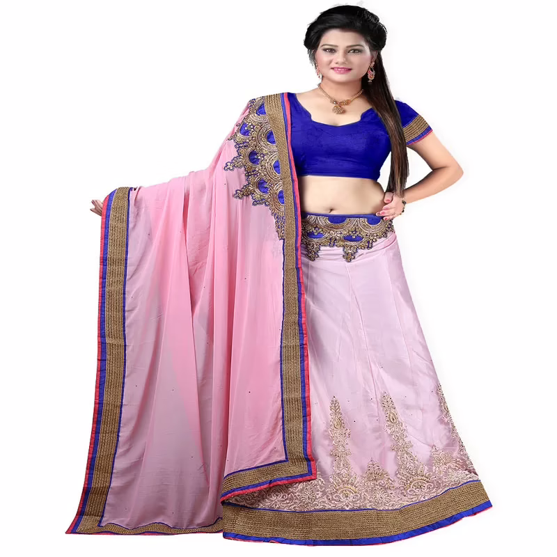 Lookslady Embroidered Pink Net Lehenga Saree