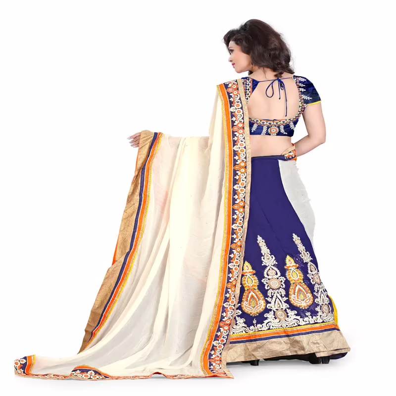 Lookslady Embroidered Beige Georgette Lehenga Saree - Image 2