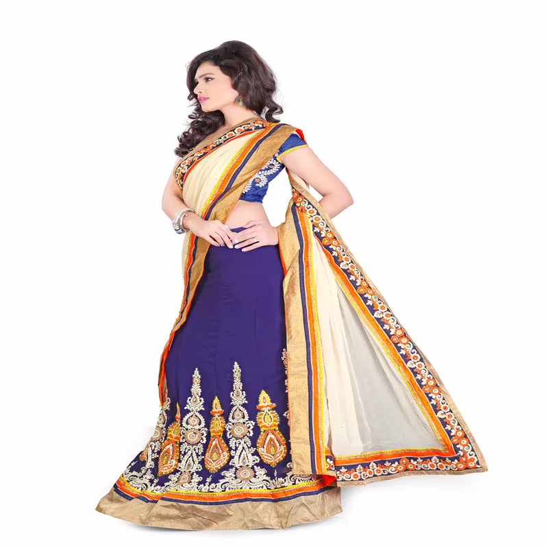 Lookslady Embroidered Beige Georgette Lehenga Saree - Image 4