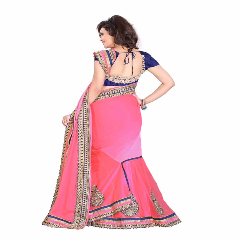 Lookslady Embroidered Pink Pure Georgette Lehenga Saree - Image 3