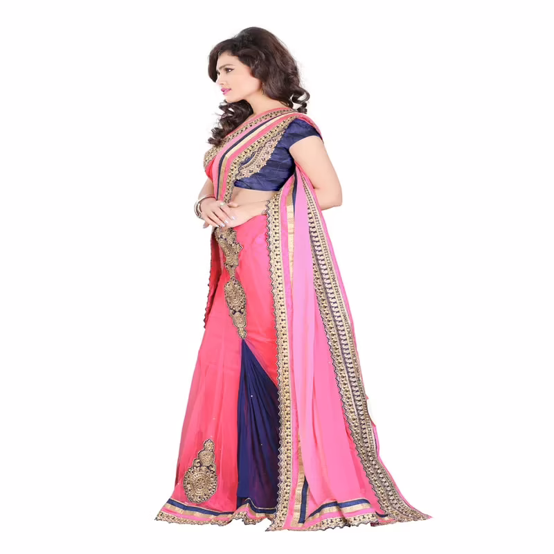 Lookslady Embroidered Pink Pure Georgette Lehenga Saree - Image 4